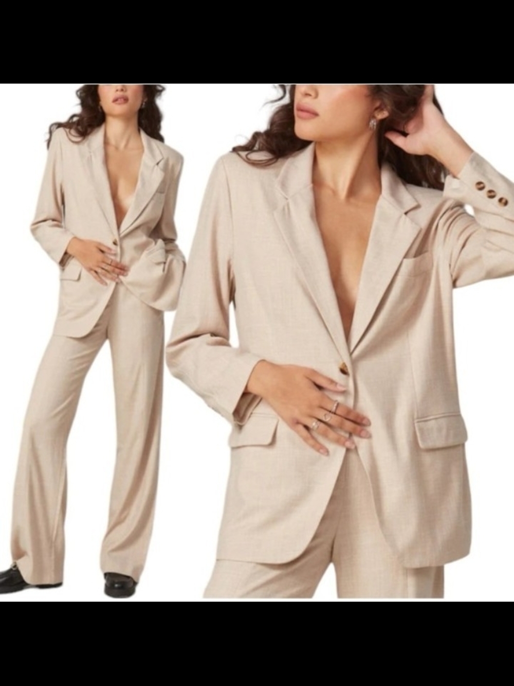 NWT Lola Jeans‎ Diana Oversized Textured Blazer 1X Beige Quiet Luxury